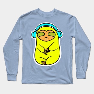 Happy Yellow Sloth With Headphones Long Sleeve T-Shirt